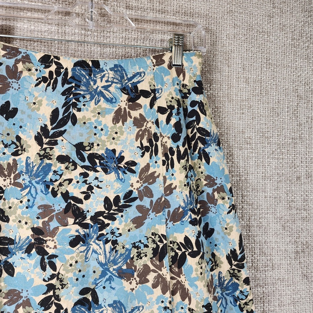 J. Jill Faux Wrap Floral Skirt Womens SP Petite Cream Blue Brown Stretch Nice! - Picture 2 of 10